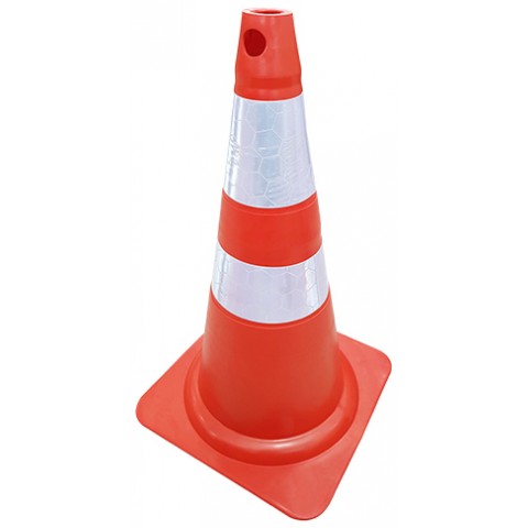 Cone PVC Flexivel Refletivo laranja e branco 50 cm - Plastcor